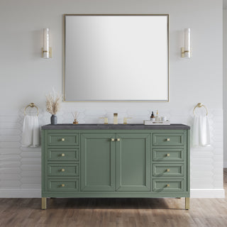 60 Inch Chicago Freestanding Vanity in Smokey Celadon / Charcoal Soapstone Top
