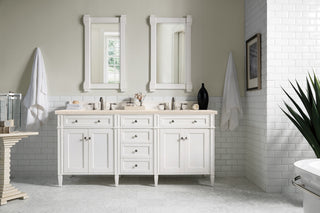 72 Inch Brittany Freestanding Vanity in Bright White / Eternal Marfil Top