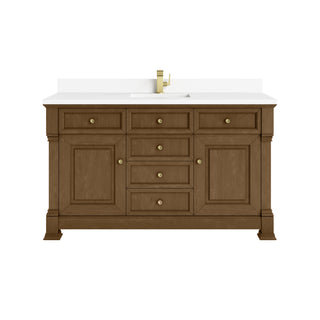 60 Inch Brookfield Freestanding Vanity in Honey Oak / White Zeus Top