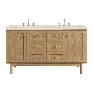 60 Inch Laurent Dual Mount Vanity in Light Natural Oak / Eternal Marfil Top