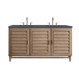 60 Inch Portland Freestanding Vanity in Whitewashed Walnut / Charcoal Soapstone Top