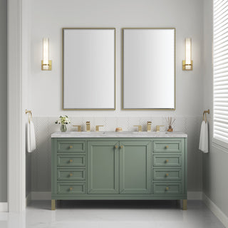 60 Inch Chicago Freestanding Vanity in Smokey Celadon / Victorian Silver Top