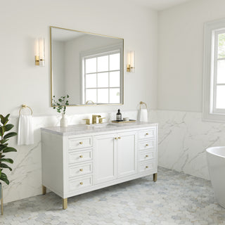 60 Inch Chicago Freestanding Vanity in Glossy White / Eternal Jasmine Pearl Top