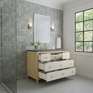 48 Inch Celeste Freestanding Vanity in Sunwashed Oak with Embossed Shagreen Drawer Fronts / Parisien Bleu Top