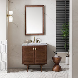 30 Inch Amberly Dual Mount Vanity in Mid-Century Walnut / Carrara White Top