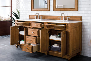 72 Inch Bristol Freestanding Vanity in Saddle Brown / White Zeus Top