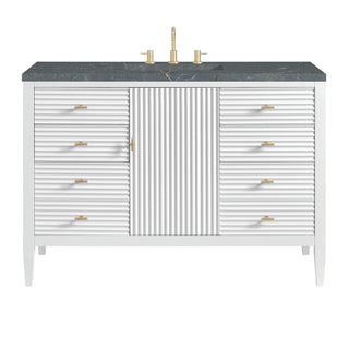 48 Inch Myrrin Freestanding Vanity in Bright White / Parisien Bleu Top