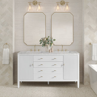 60 Inch Myrrin Freestanding Vanity in Bright White / Eternal Jasmine Pearl Top