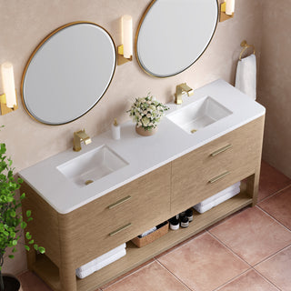 72 Inch Lucian Freestanding Vanity in Pebble Oak / White Zeus Top