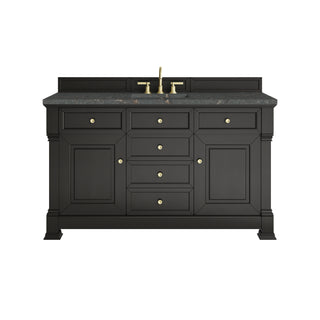 60 Inch Brookfield Freestanding Vanity in Black Onyx / Parisien Bleu Top
