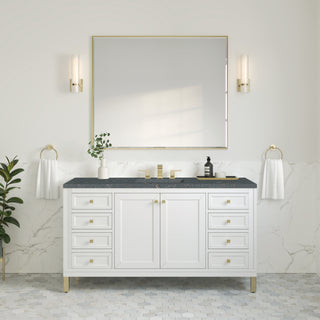 60 Inch Chicago Freestanding Vanity in Glossy White / Parisien Bleu Top