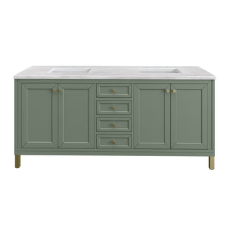 72 Inch Chicago Freestanding Vanity in Smokey Celadon / Arctic Fall Top