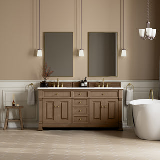 72 Inch Brookfield Freestanding Vanity in Pecan / White Zeus Top