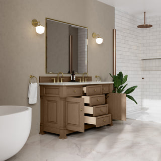 60 Inch Brookfield Freestanding Vanity in Pecan / Victorian Silver Top