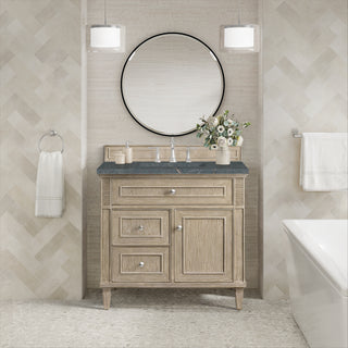 36 Inch Lorelai Freestanding Vanity in Whitewashed Oak / Parisien Bleu Top