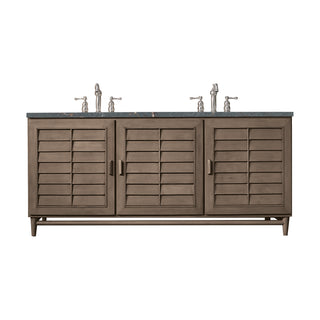 72 Inch Portland Freestanding Vanity in Whitewashed Walnut / Parisien Bleu Top