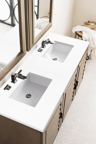 60 Inch Portland Freestanding Vanity in Whitewashed Walnut / White Zeus Top
