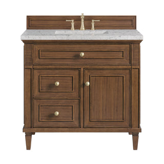 36 Inch Lorelai Freestanding Vanity in Mid-Century Walnut / Eternal Jasmine Pearl Top