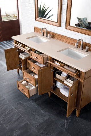 72 Inch Brittany Freestanding Vanity in Saddle Brown / Eternal Marfil Top
