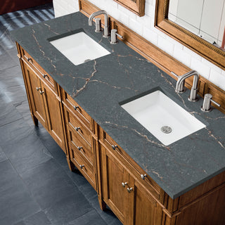 72 Inch Brittany Freestanding Vanity in Saddle Brown / Parisien Bleu Top