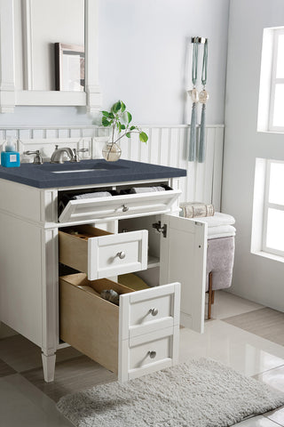 30 Inch Brittany Freestanding Vanity in Bright White / Charcoal Soapstone Top