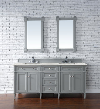 72 Inch Brittany Freestanding Vanity in Urban Gray / Eternal Jasmine Pearl Top