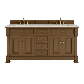 72 Inch Brookfield Freestanding Vanity in Honey Oak / Victorian Silver Top