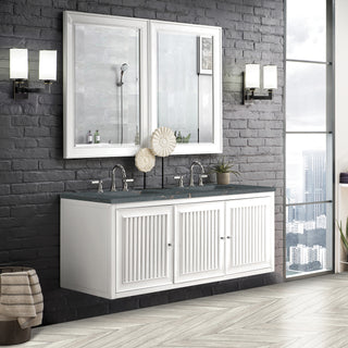 60 Inch Athens Dual Mount Vanity in Glossy White / Parisien Bleu Top