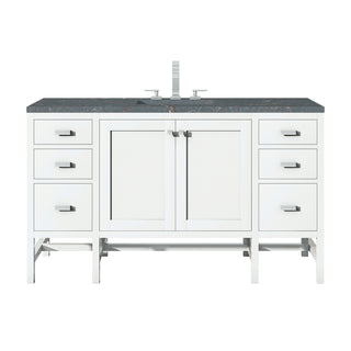 60 Inch Addison Freestanding Vanity in Glossy White / Parisien Bleu Top
