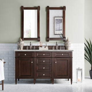 60 Inch Brittany Freestanding Vanity in Burnished Mahogany / Victorian Silver Top