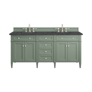 72 Inch Brittany Freestanding Vanity in Smokey Celadon / Charcoal Soapstone Top