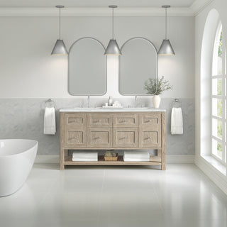 60 Inch Breckenridge Freestanding Vanity in Whitewashed Oak / Ethereal Noctis Top