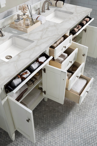 72 Inch Brittany Freestanding Vanity in Bright White / Victorian Silver Top