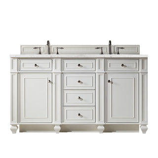 60 Inch Bristol Freestanding Vanity in Bright White / Eternal Jasmine Pearl Top