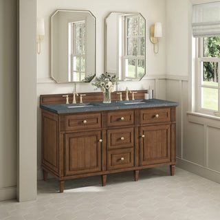 60 Inch Lorelai Freestanding Vanity in Mid-Century Walnut / Parisien Bleu Top
