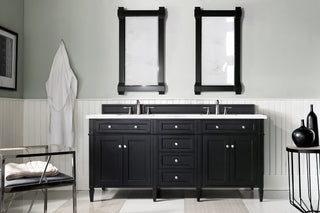 72 Inch Brittany Freestanding Vanity in Black Onyx / Arctic Fall Solid Surface Top