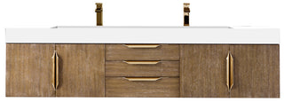 72.375 Inch Columbia Floating Vanity in Latte Oak / Glossy White Top