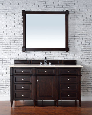 60 Inch Brittany Freestanding Vanity in Burnished Mahogany / Eternal Marfil Top