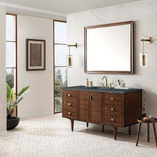 60 Inch Amberly Dual Mount Vanity in Mid-Century Walnut / Parisien Bleu Top