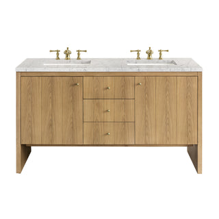 60 Inch Hudson Freestanding Vanity in Light Natural Oak / Eternal Jasmine Pearl Top