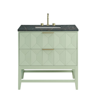 36 Inch Emmeline Freestanding Vanity in Pistachio / Parisien Bleu Top