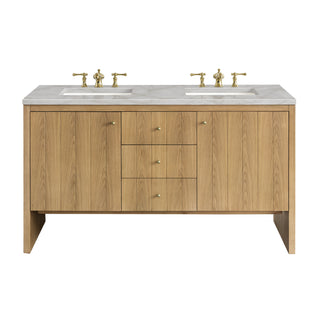 60 Inch Hudson Freestanding Vanity in Light Natural Oak / Victorian Silver Top
