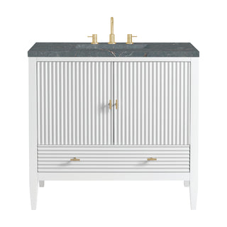 36 Inch Myrrin Freestanding Vanity in Bright White / Parisien Bleu Top