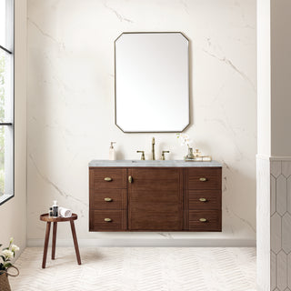 48 Inch Amberly Dual Mount Vanity in Mid-Century Walnut / Victorian Silver Top