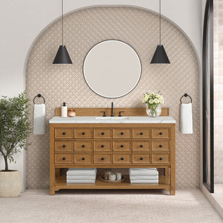 60 Inch Malibu Freestanding Vanity in Amber Birch / Ethereal Noctis Top