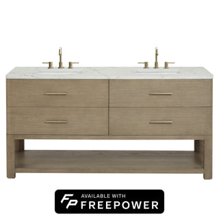 72 Inch Lucian Freestanding Vanity in Pebble Oak / Victorian Silver Top