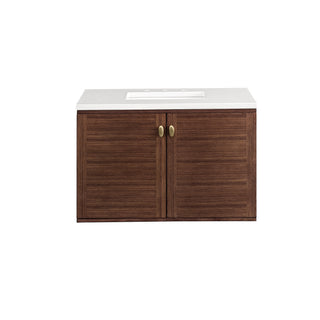 36 Inch Amberly Dual Mount Vanity in Mid-Century Walnut / White Zeus Top