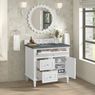 36 Inch Lorelai Freestanding Vanity in Bright White / Parisien Bleu Top