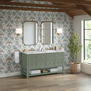 60 Inch Breckenridge Freestanding Vanity in Smokey Celadon / Carrara White Top