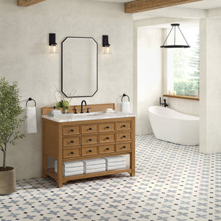 48 Inch Malibu Freestanding Vanity in Amber Birch / Carrara White Top